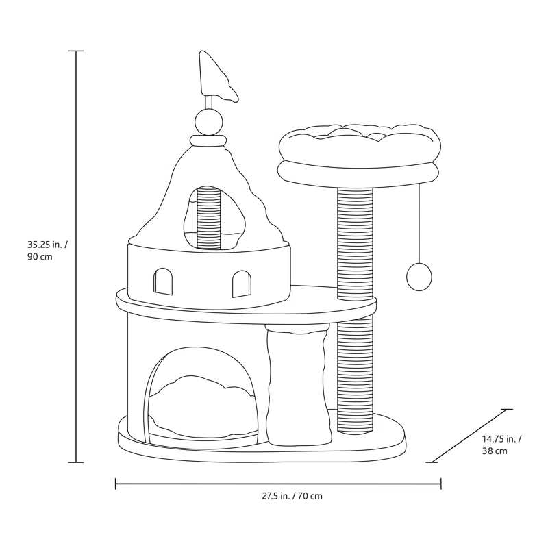 TRIXIE My Kitty Darling Castle Condo, Plush Cat Tree, Sisal Scratching Post, Removable Bed, Crinkling Blanket, Cat Toy