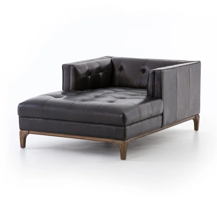 Dylan Mid-Century Rider Black Leather Chaise Lounge