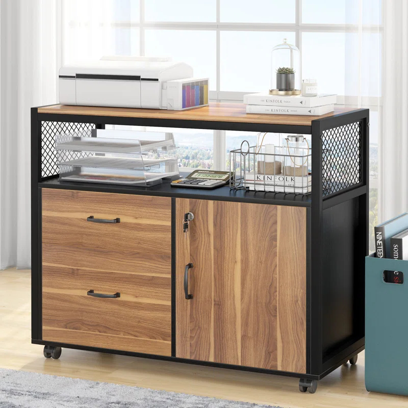 XDYZ 15.74"W X 29.92"H Mobile 2 Drawer File Cabinet With Doors