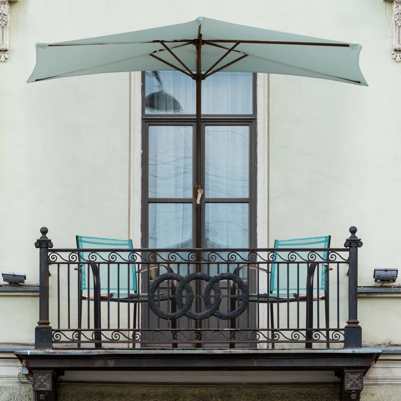 Pure Garden Summertime Umbrellas 3 Half Umbrella Outdoor Patio Shade - 9' Patio Umbrella with Easy Crank - Small Canopy for Balcony, Table, or Deck by Pure Garden
