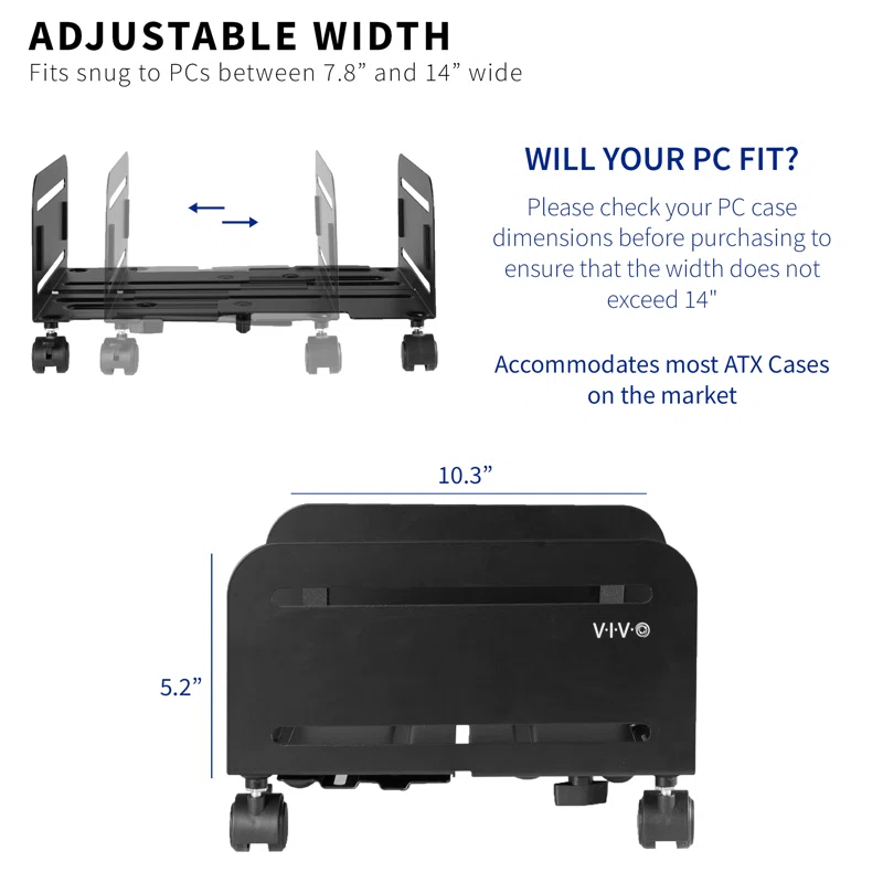 5.2'' H x 14'' W CPU Holder with Wheels