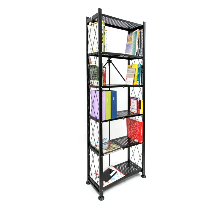 Origami Foldable 6-Shelf Classic Stamped Steel Bookcase