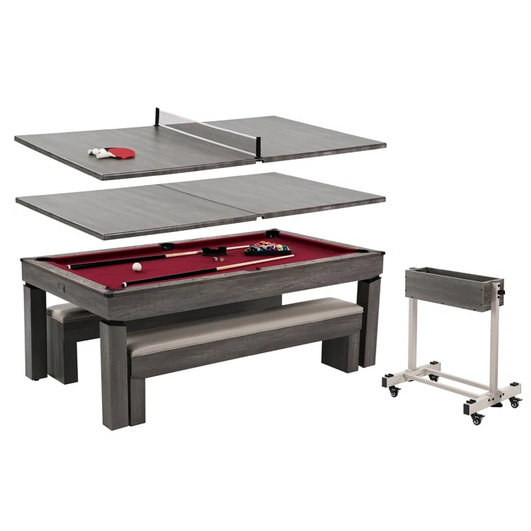 Barrington Billiards Company Barrington Billiards Prescott 3-in-1 Combination Table includes 7’ Billiard Table, Table Tennis and Dining Top with Game Accessories & Rolling Storage Caddy