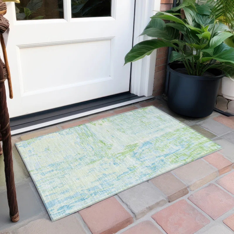 Wade Logan® Machine Washable Indoor/Outdoor Christain ACN1352 Mint Rug