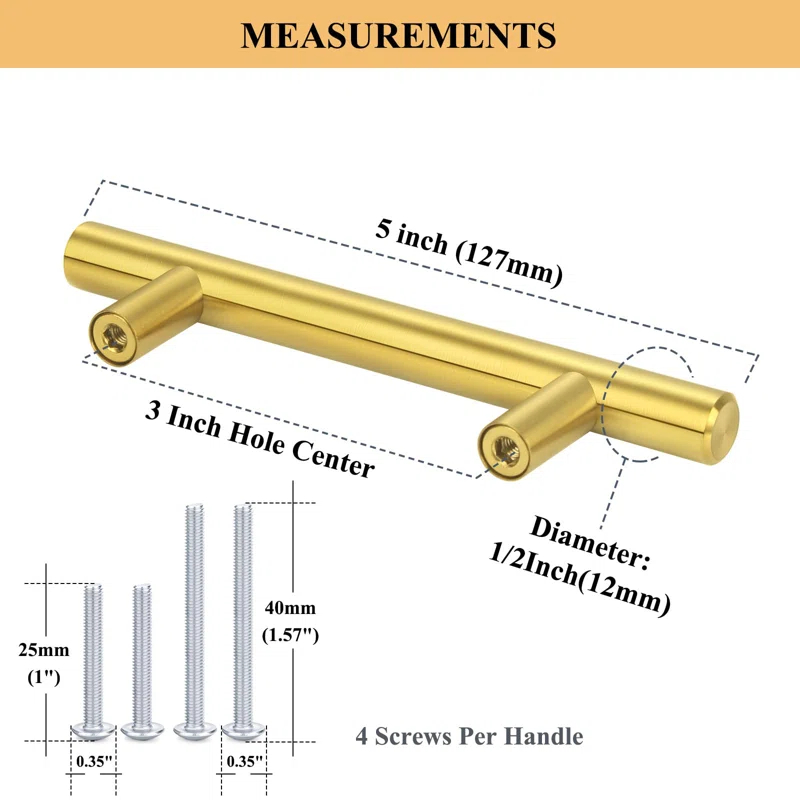 MARLIN MANUFACTURING COMPANY, INCORPORATED 30Pack 3''Hole Centers Gold Cabinet Handles-Brushed Brass Cabinet Pulls Gold Dresser Drawer Pulls-Stainless Steel Door Hardware For Kitchen Bathroom Bedroom Furniture-5''Overall Length