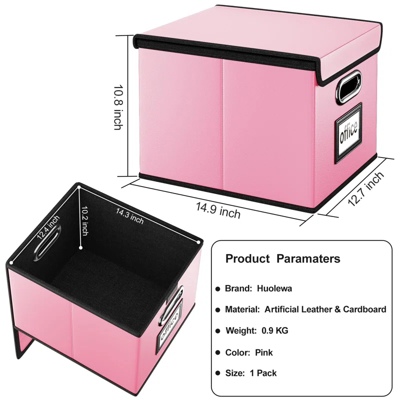 BEACHWATER POOL & SPA, LLC Upgraded File Organizer Box, Collapsible Leather Document Organizer, Hanging File Folder Organizer Box With Lid, Decorative Home/Office Filing Box Cabinet For Letter/Legal File Folder Storage