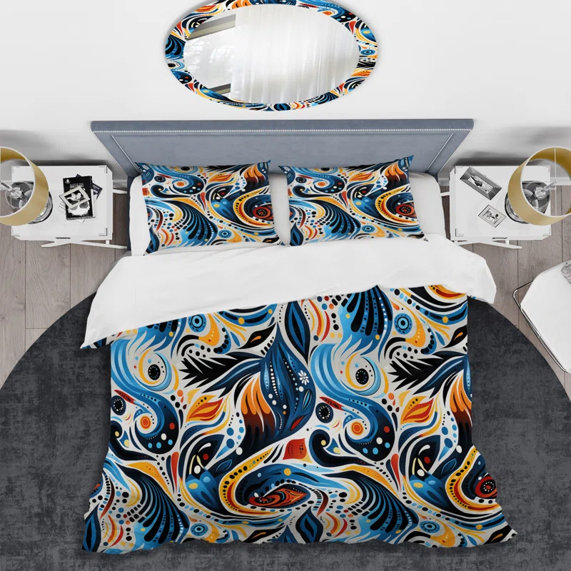 Blue And Orange Tribal Dreams I Abstract Duvet Cover Set