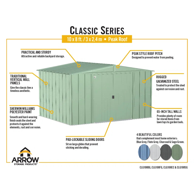 10 ft. W x 8 ft. D Metal Storage Shed