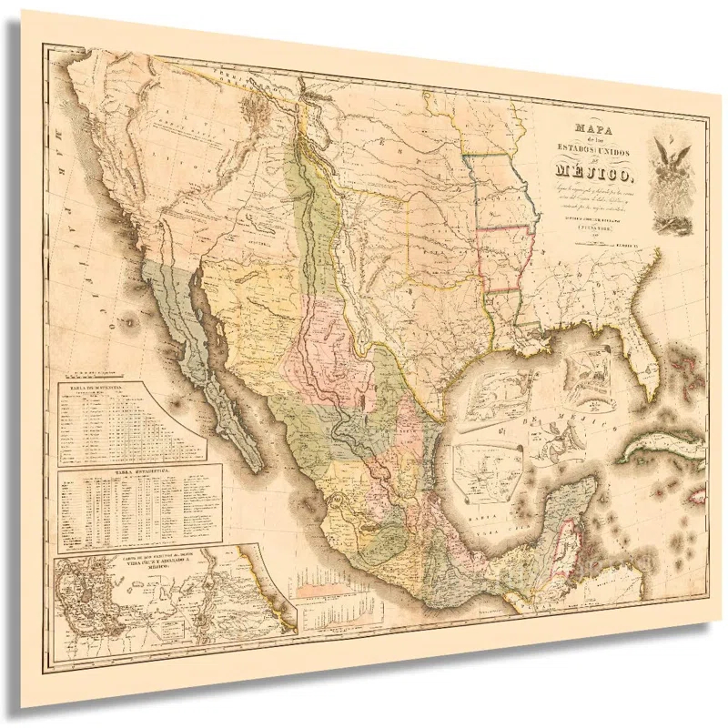 HISTORIC PRINTS " Vintage 1847 Mexico Map Poster "