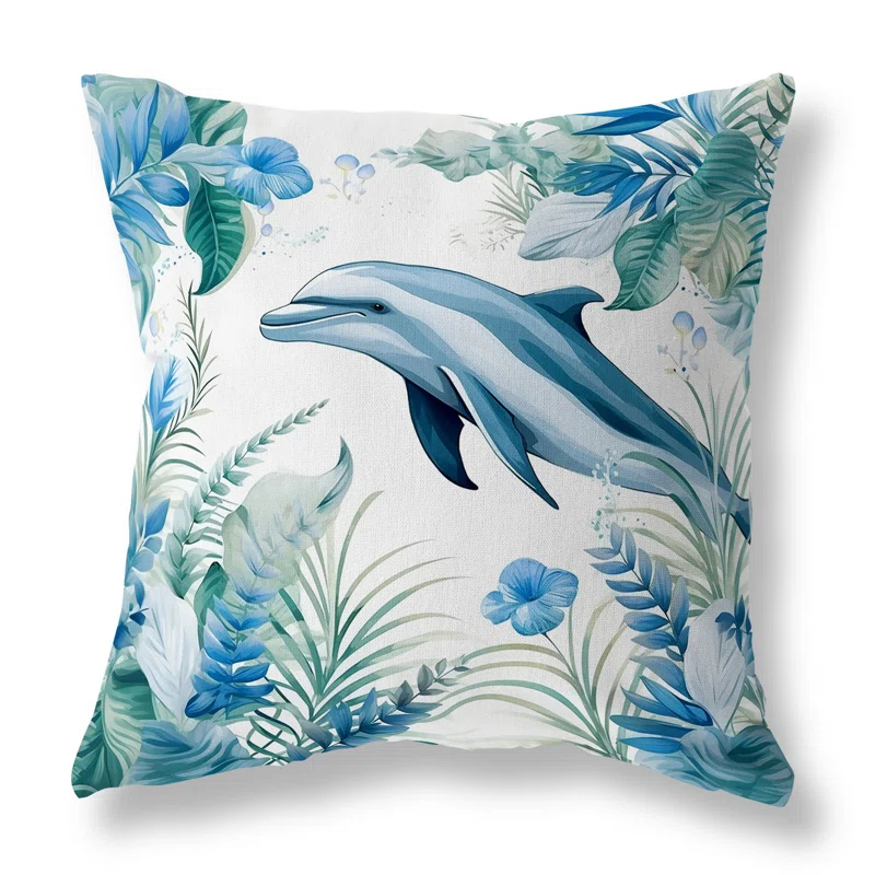 Amrita Sen Dolphin Haven Indoor/Outdoor Reversible Throw Pillow | Wayfair