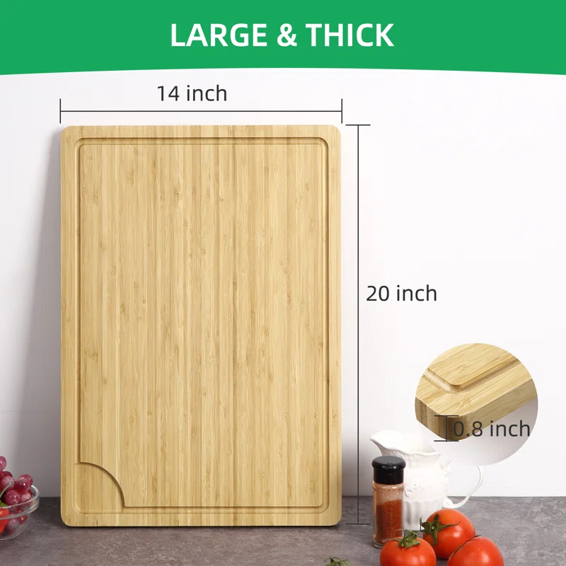 20" Large Cutting Board, Bamboo Wood Cutting Board for Kitchen with Handles and Juice Groove