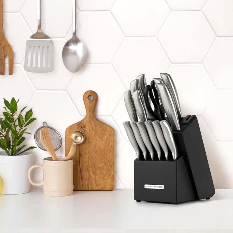 Zulay Kitchen Zulay Kitchen Premium 15-Piece Knife Set with Natural Wood Block and Built-in Sharpener