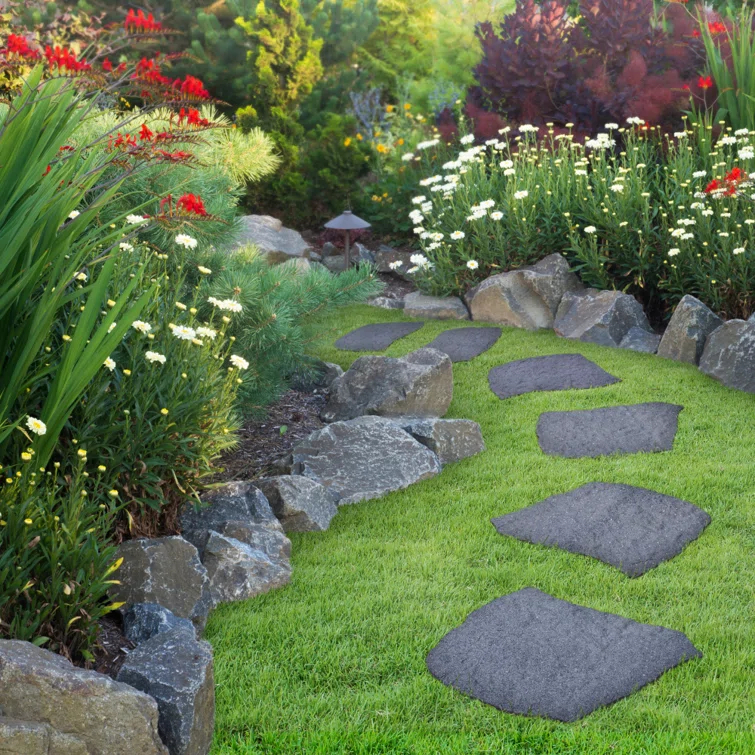 Multy Home Garden Central 18" x 18" Natural Rock Stepping Stones in Grey, 4-pack, Made with Rubber materials & Reviews | Wayfair