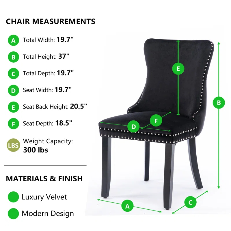 Velvet Upholstered Wing Back Dining Chair (Set of 6)