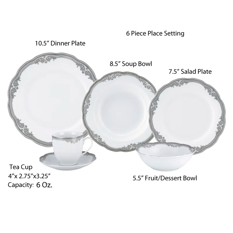 Lorren Home Trends 24 Piece Porcelain China Dinnerware Set - Service for 4