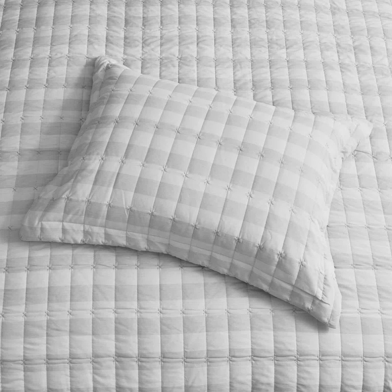 Sweet Home Collection Oversized Prewashed Checkered Plaid Embroidered Vintage Soft Quilt Set