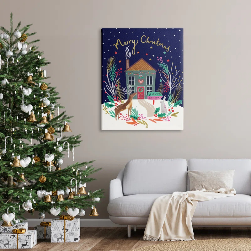 Stupell Industries " Merry Christmas Family Home Scene Festive Reindeer Holly " by Heather McLaughlin