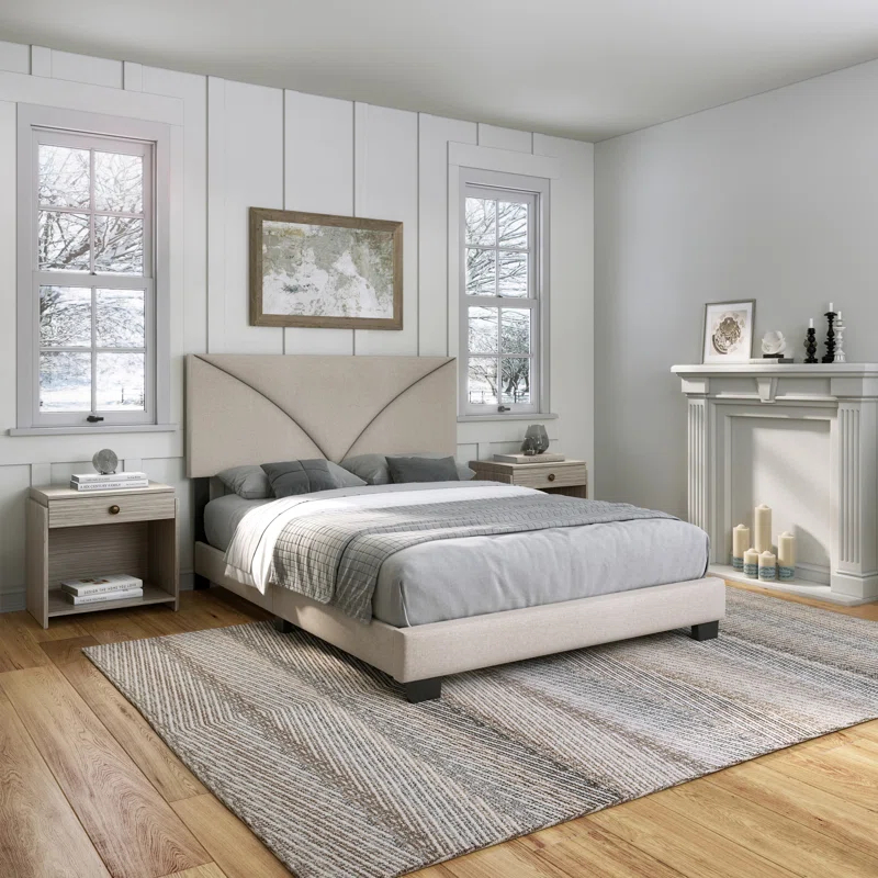 Boyd Sleep Boyd Sleep Rochelle Queen Upholstered Linen Platform Bed, Adjustable Height Headboard, 4 slat wood support Requires Bed Spring