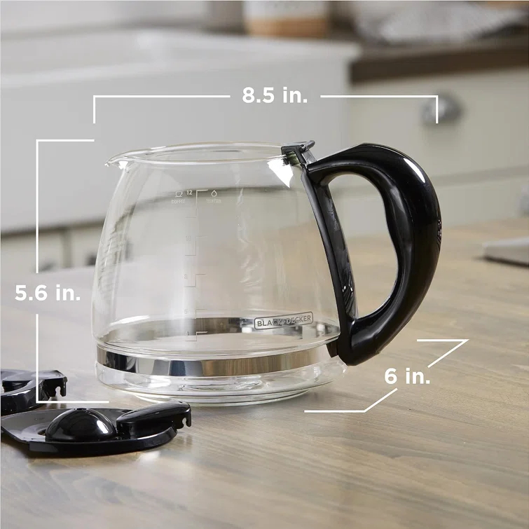 BLACK+DECKER BLACK+DECKER 12-Cup Replacement Carafe, GC3100B, Duralife Glass, Dishwasher-Safe, 2 Extra Lids