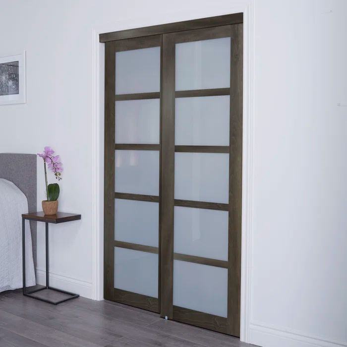 Renin Baldarassario 80'' Solid + Manufactured Wood Glass Low-Gloss Sliding Closet Doors