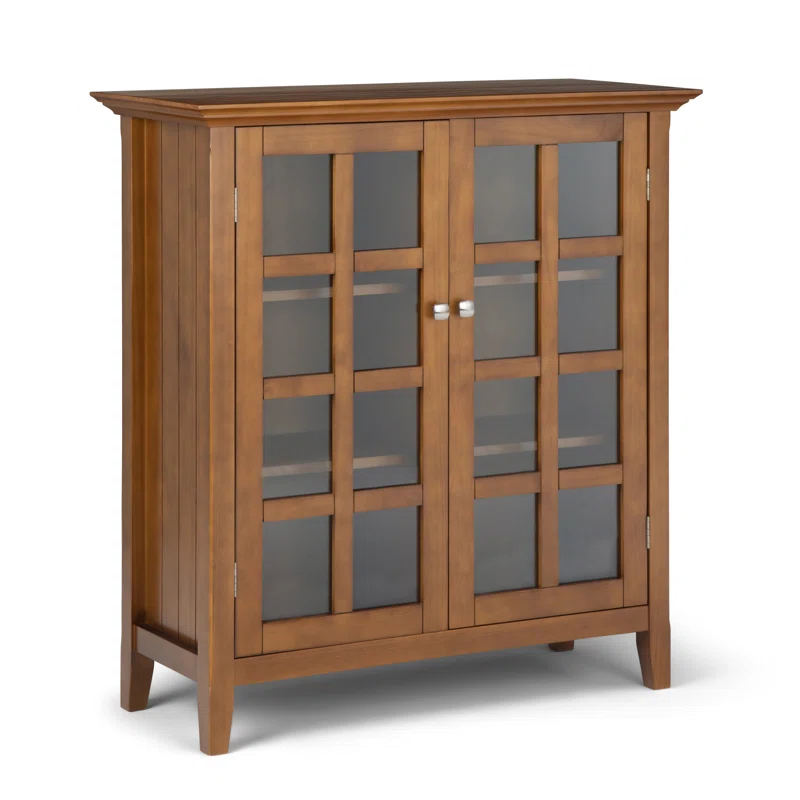 Simpli Home Acadian Solid Wood Shelf Storage Cabinet with Glass Doors and Adjustable Shelves