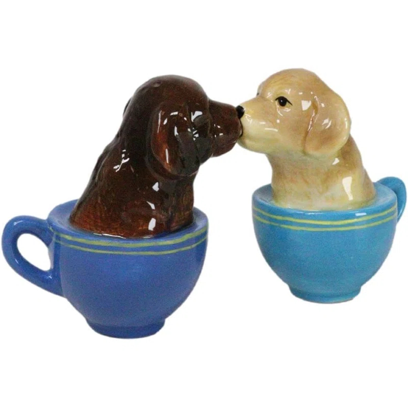 Trinx Chocolate And Fawn Teacup Labrador Puppy Dogs Salt Pepper Shakers Set