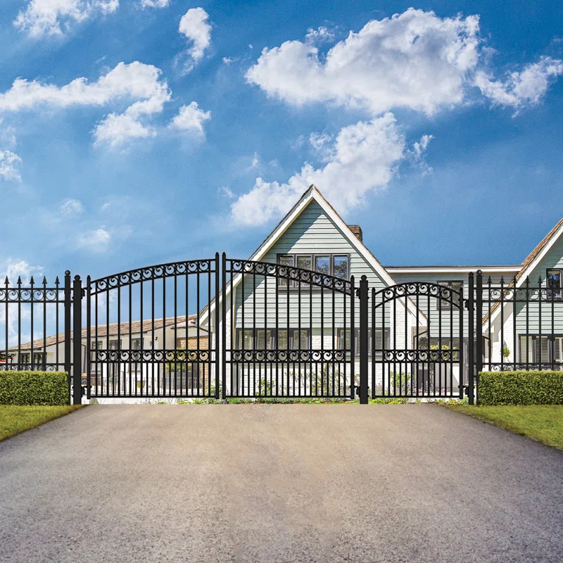 ALEKO 6 ft. H Paris Metal Driveway Dual Swing Gate with Pedestrian Gate