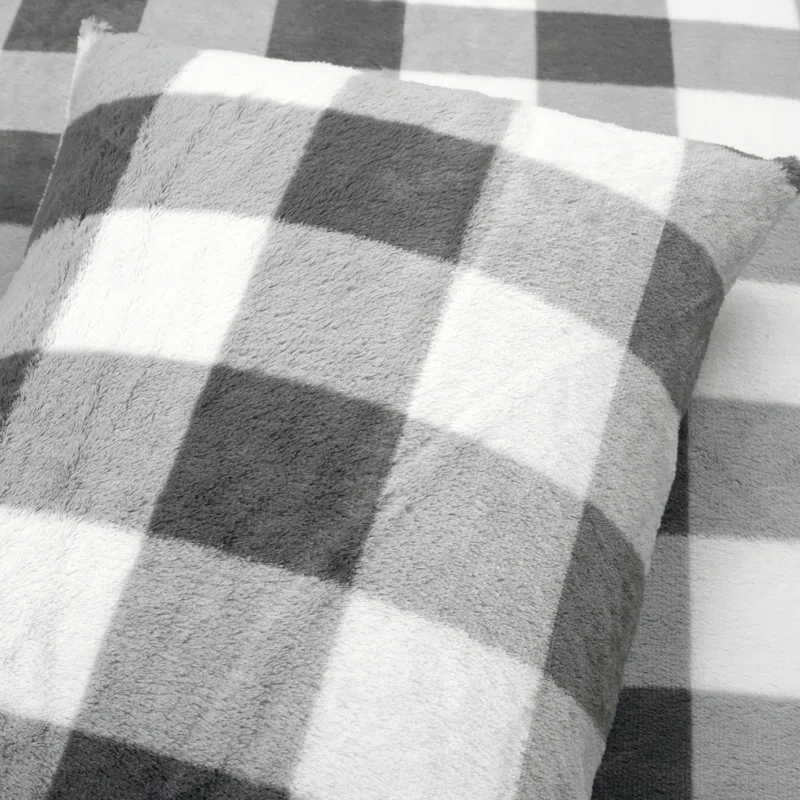 Plaid Faux Fur Microfiber 2 Piece Comforter Set (Set of 2)