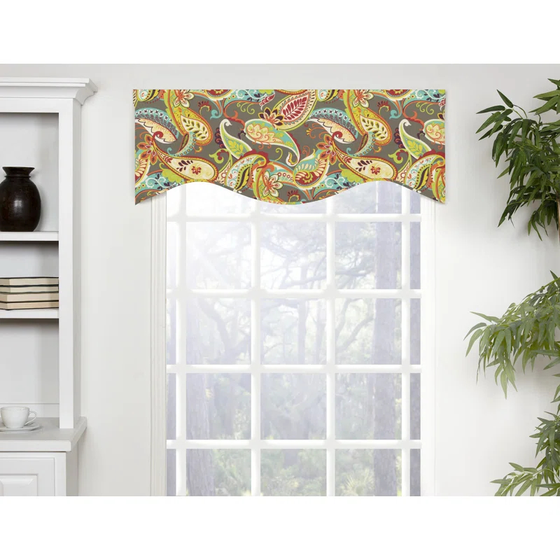 Victor Mill Paisley Cotton Scalloped 50'' W Window Valance in