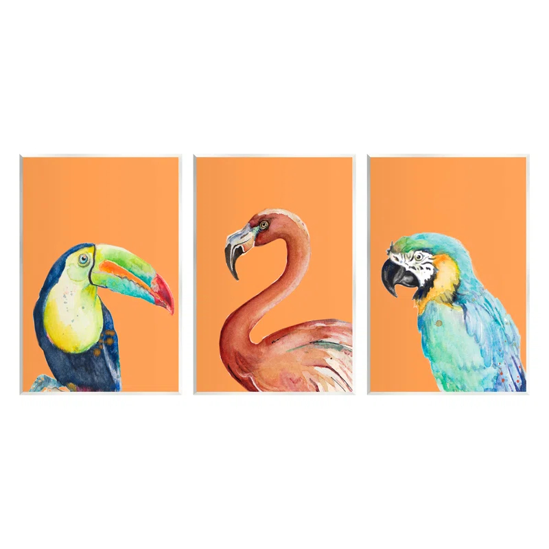 Stupell Industries " Bold Tropical Birds Rainforest Animals Toucan Parrot " by Patricia Pinto 3 - Pieces