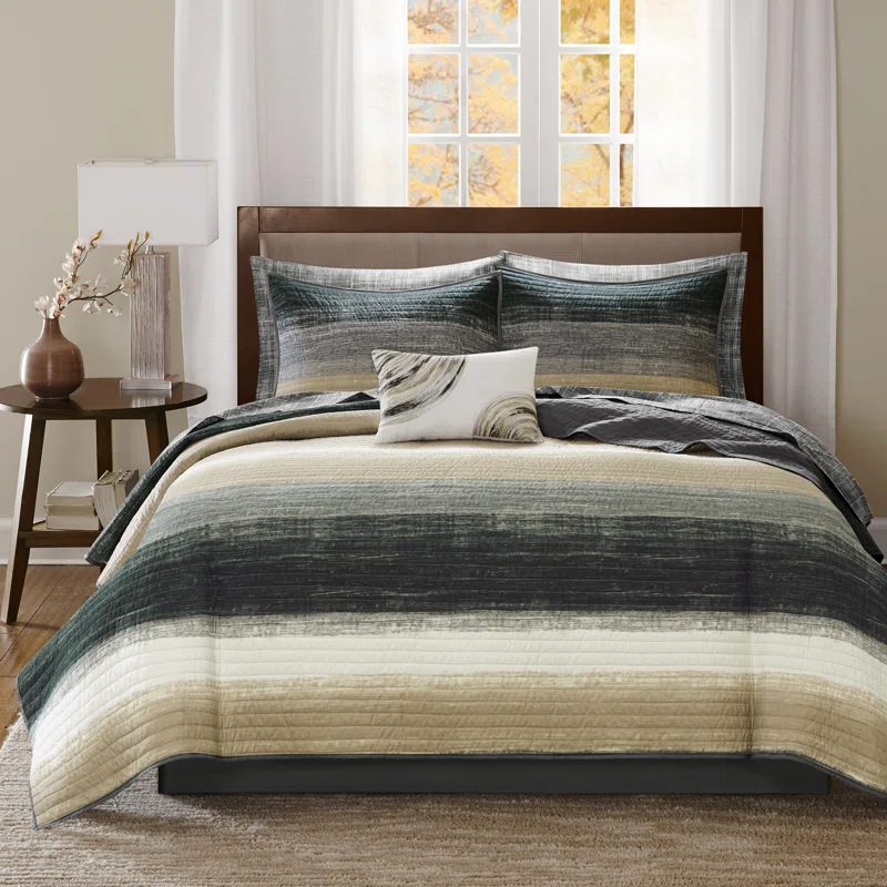 Madison Park Essentials Saben Microfiber Quilt Set with Cotton Bed Sheets