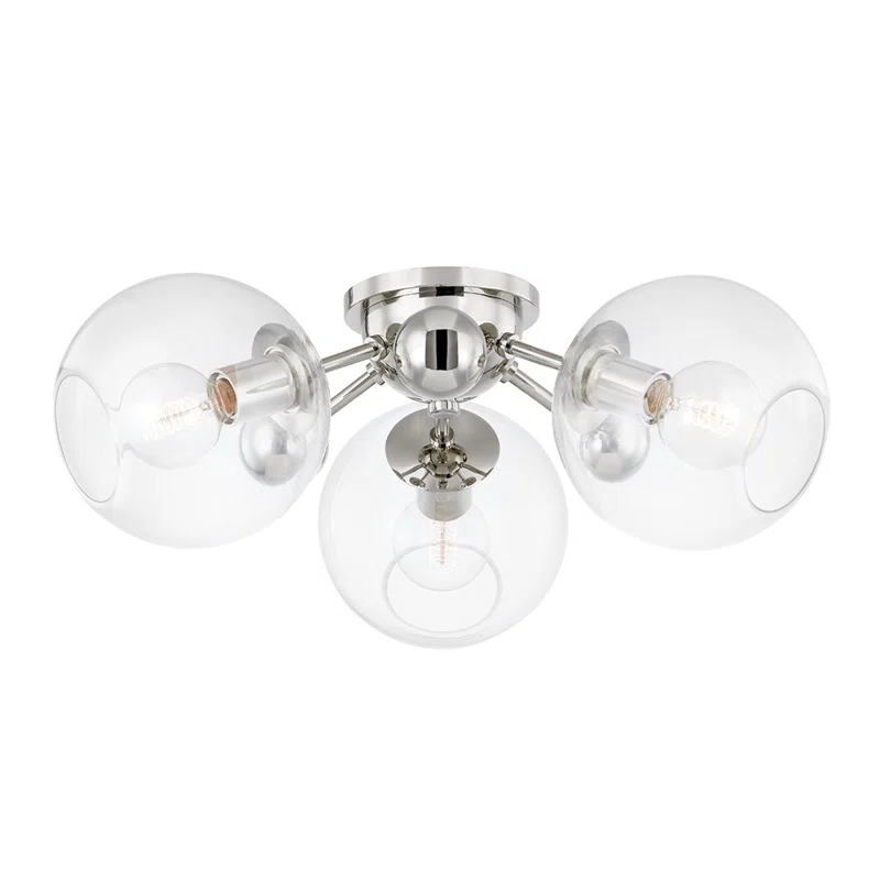 Crystal Semi-Flush Mount Light - Polished Nickel / 3 Light