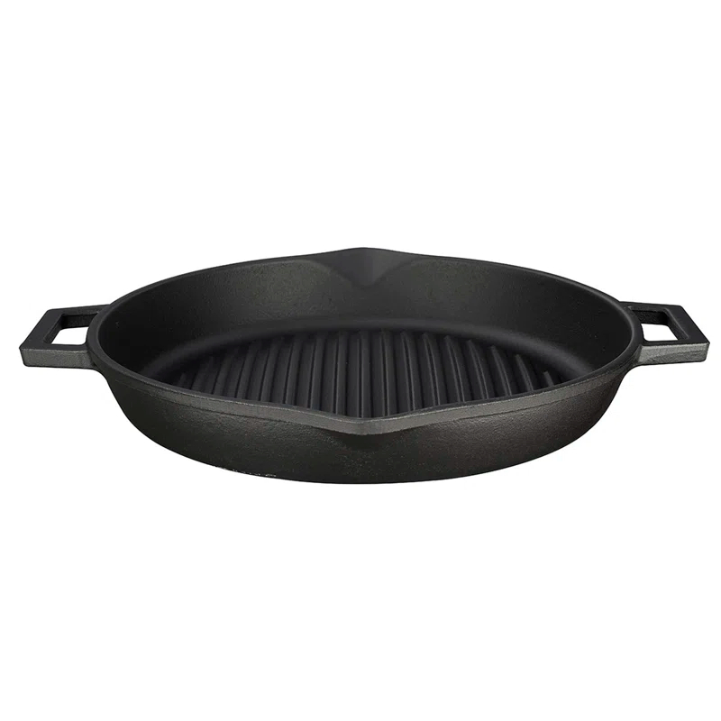 LAVA CAST IRON Lava Enameled Cast Iron Grill Pan 12 inch-Concave-Round with Pour Spouts
