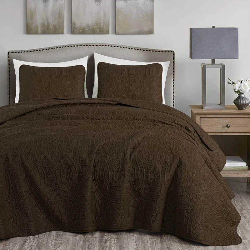 Chezmoi Collection Austin Microfiber Reversible 3-Piece Coverlet / Bedspread Set