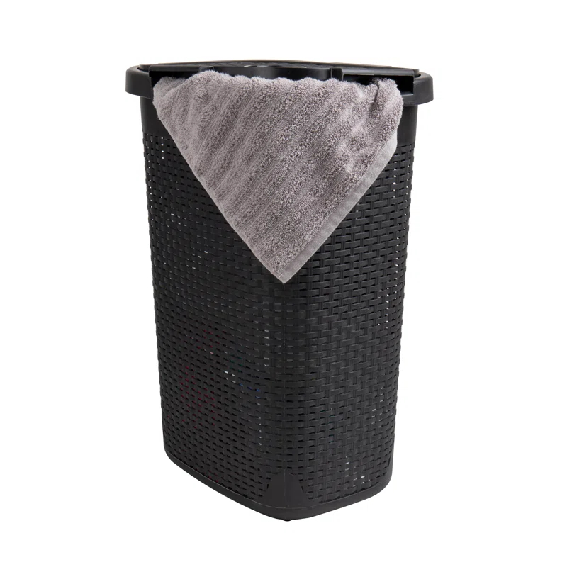 Mind Reader 60L Slim Laundry Hamper, Clothes Basket, Lid, Wicker Style, Plastic, 17.65"L x 13.75"W x 24.15"H, 2-Pack