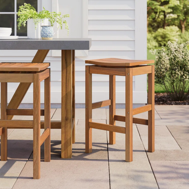 Benedetto 29.5'' Eucalyptus Backless Outdoor Bar Stool (Set of 2)