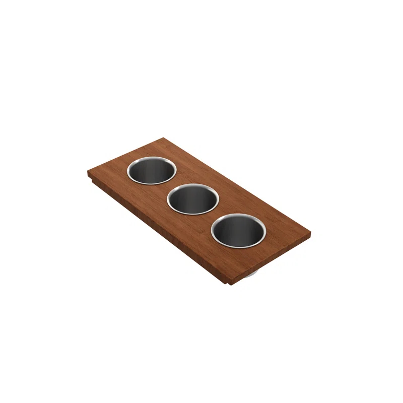BOCCHI Wood Board With 3 Round Stainless Steel Bowls F/1616, 1618, 1633 (Inner Ledge)