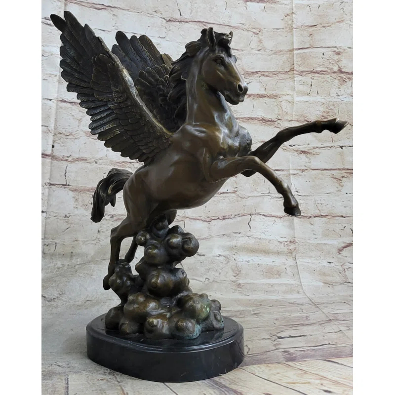 Trinx Kaile Flying Pegasus Winged Horse Greek Mythology Bronze Statue Sculpture Signed 15 Inches X 14 Inches