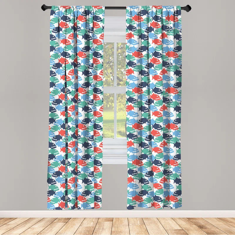 Ambesonne Fish Simple Colorful Cartoonish Semi-Sheer Rod Pocket Sliding Panels (Set of 2)