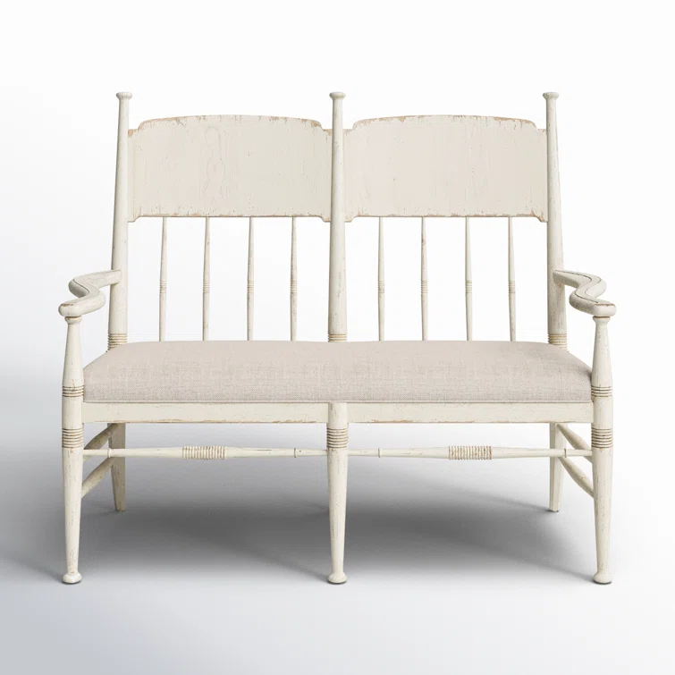 Americana Daisy Finish Linen Upholstered Entryway Bench