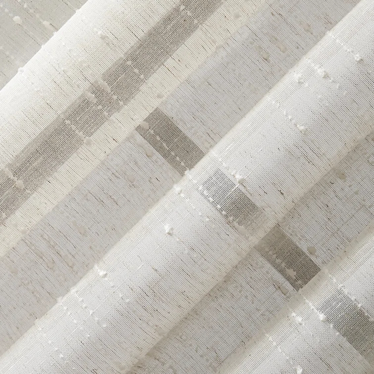 Clean Window Textured Slub Anti-Dust Striped Semi-Sheer Rod Pocket Curtain Panel