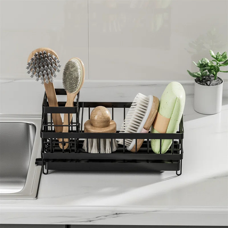 QIANXI Sponge Holder For Kitchen Sink - Self-draining Sink Caddy With Brush Holder And Dishcloth Holder, Stainless Steel Kitchen Sink Organizer For Countertop