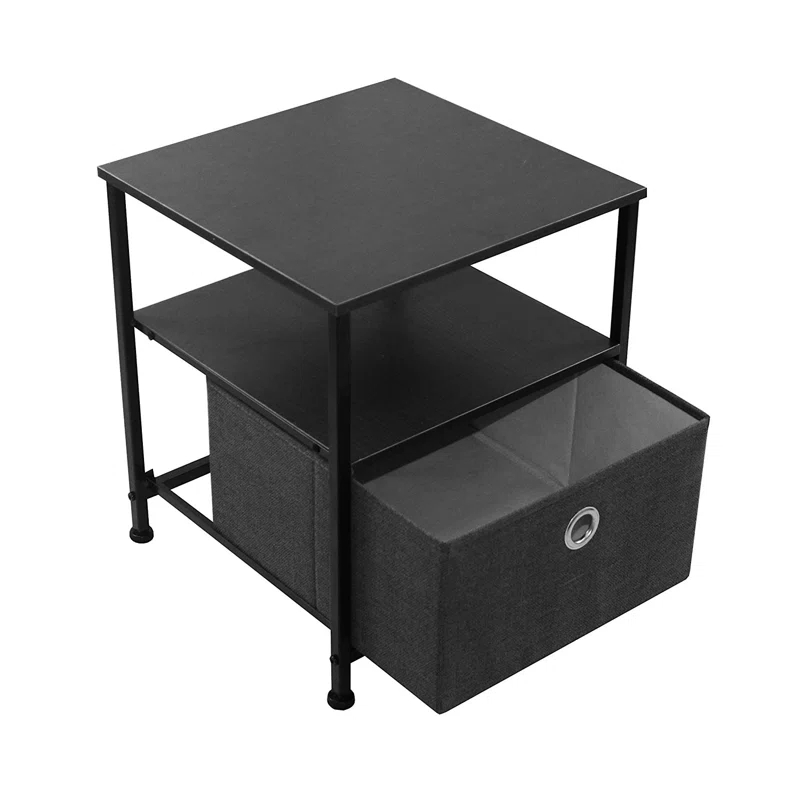 Sorbus 1 Drawer and Shelves Nightstand with Steel Frame, Wood Top & Fabric Bins