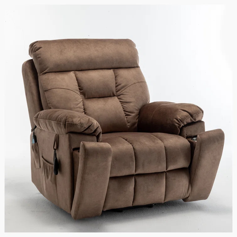 Latitude Run® Large Electric Massage Recliner With Heat, Velvet Lift Recliner Chair For Elderly Oversize with Hidden Cup Holder