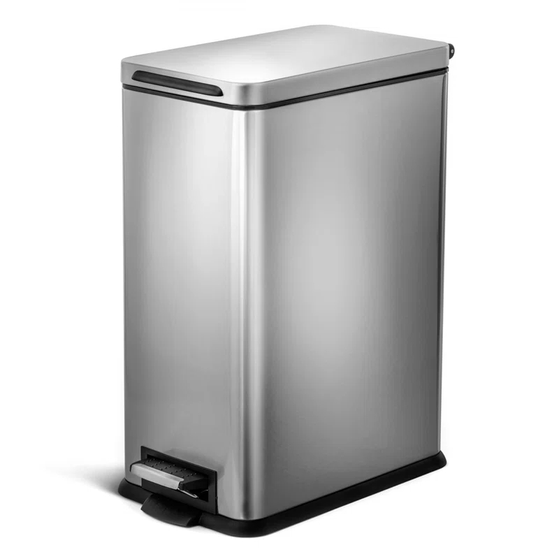 Home Zone Living 8 Gallon Stainless Steel Kitchen Trash Can with Step-On Pedal and Slow Closing Lid