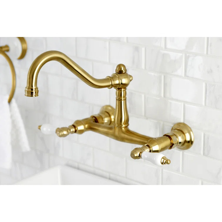 Kingston Brass Kingston Brass Vintage Two-Handle 2-Hole Wall Mount Bathroom Faucet KS3247PL