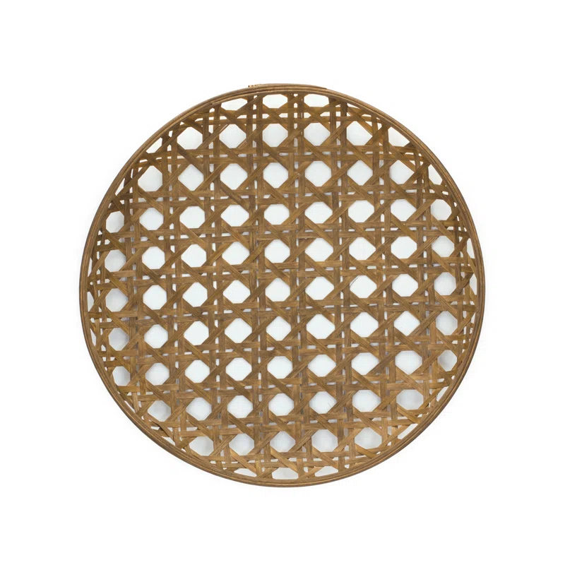 ZeaZu 22" Brown Bamboo Weave Round Wood Tray
