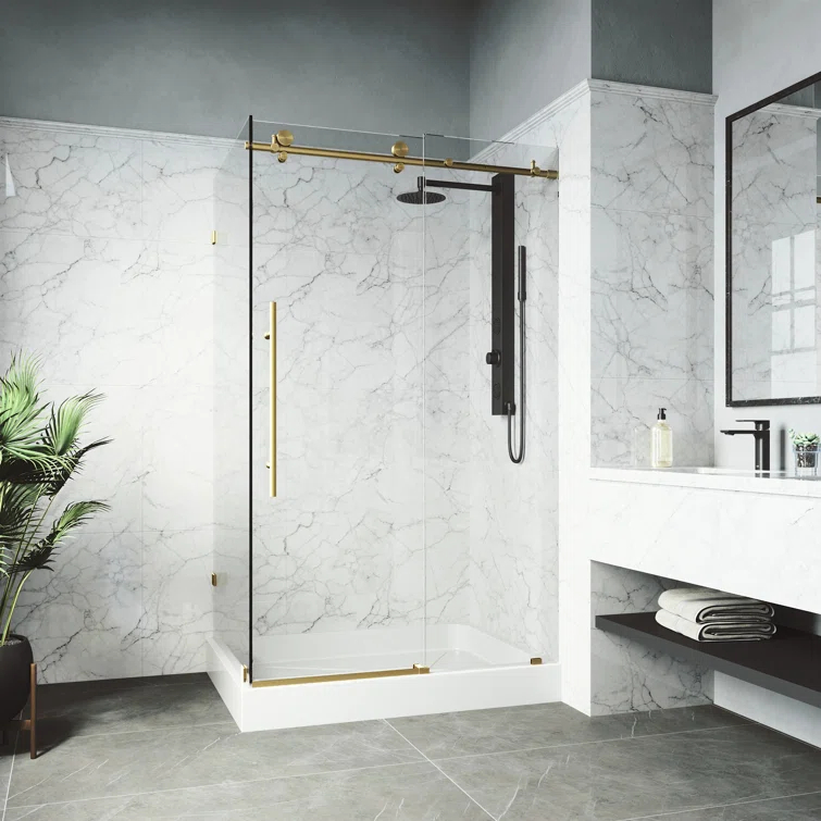 Elan E-class 48" W x 36" D x 82" H Sliding Frameless Shower Enclosure with 3/8" Clear Glass&Base