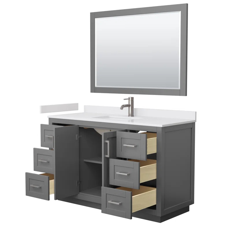Wyndham Collection Miranda 54" Freestanding Single Bathroom Vanity with Cultured Marble Top with 46" Mirror