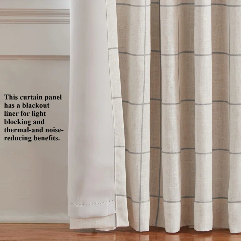Gracie Oaks Fashions Plaid Blackout Window Curtain, with Back Tab and Rod Pocket Tabs, 1 Panel,52"W